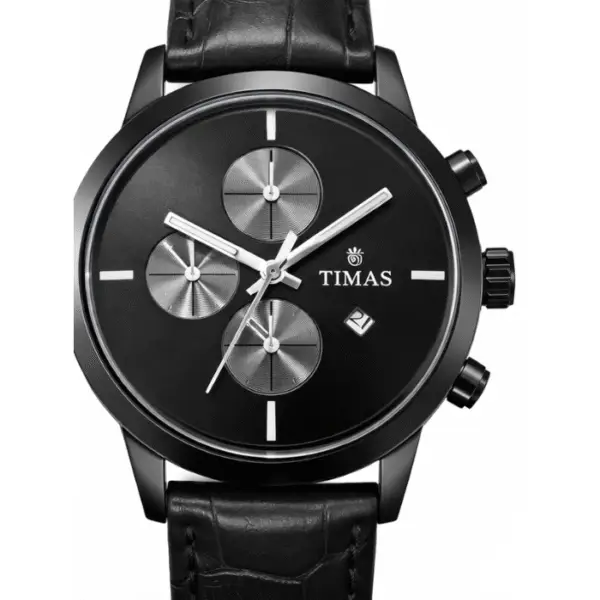 TIMAS WATCH FOR MEN – Leather Strap Black – Silver Dial – Orignal Premium Quartz Dial Timas Watch