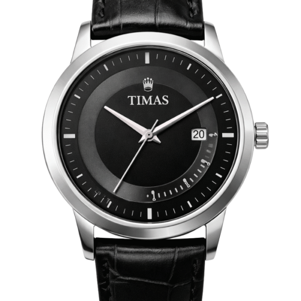 TIMAS WATCH FOR MEN- Leather Strap Black - Silver Dial - Quartz Watch for Gents