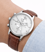 TIMAS WATCH FOR MEN - Leather Strap Brown - Silver Dial - Quartz Watch for Gents - Image 2