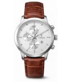 TIMAS WATCH FOR MEN - Leather Strap Brown - Silver Dial - Quartz Watch for Gents
