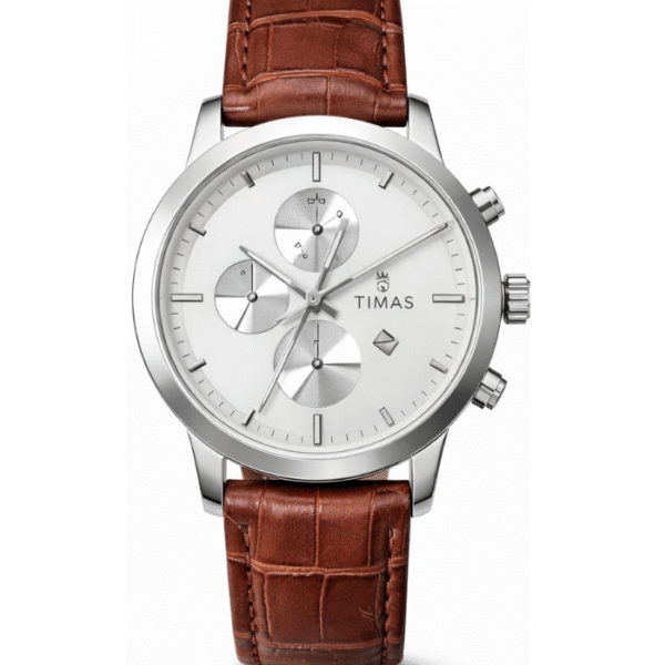 TIMAS WATCH FOR MEN - Leather Strap Brown - Silver Dial - Quartz Watch for Gents